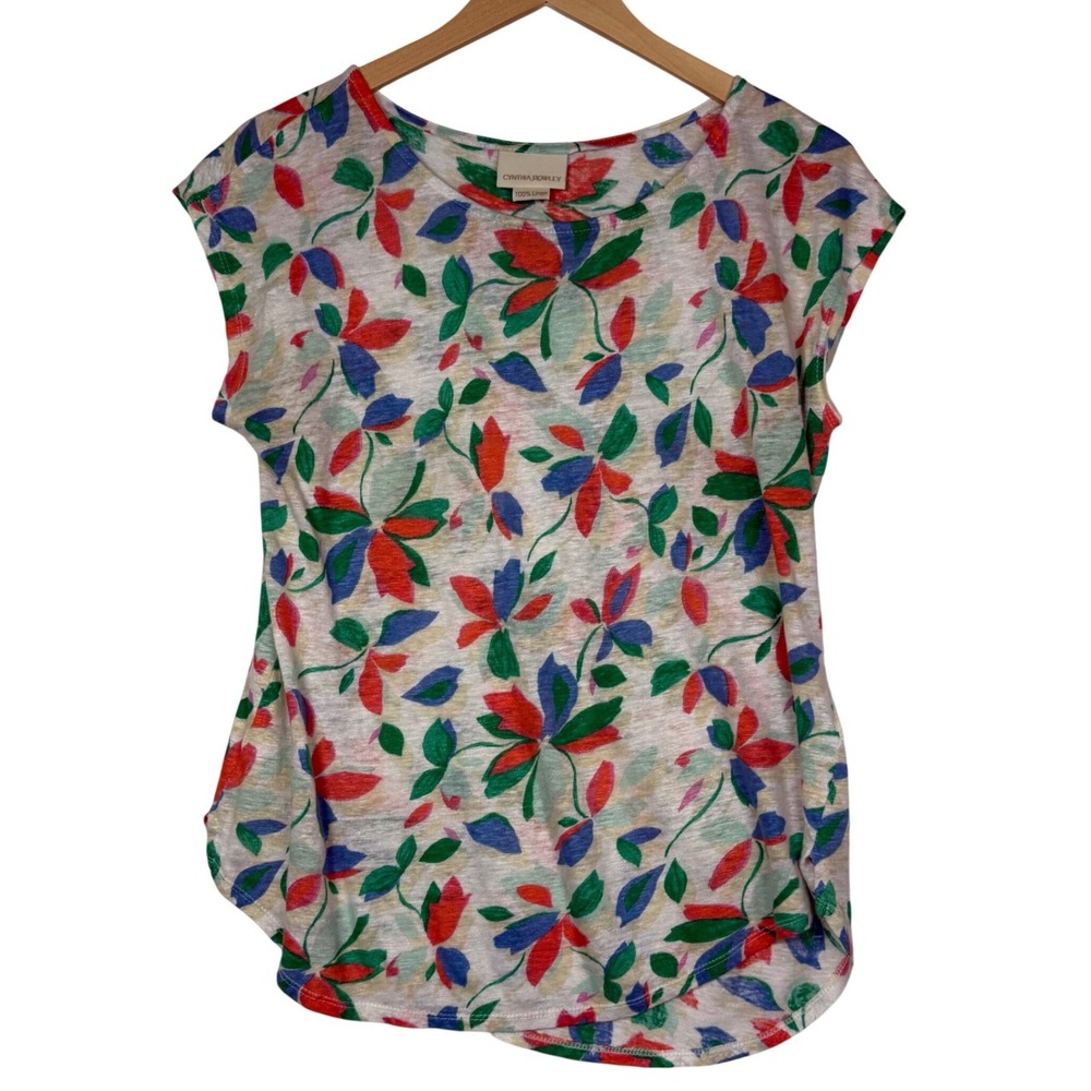 Cynthia Rowley Womens Size Medium‎ Floral Linen Blouse Boho Cottagecore Artsy